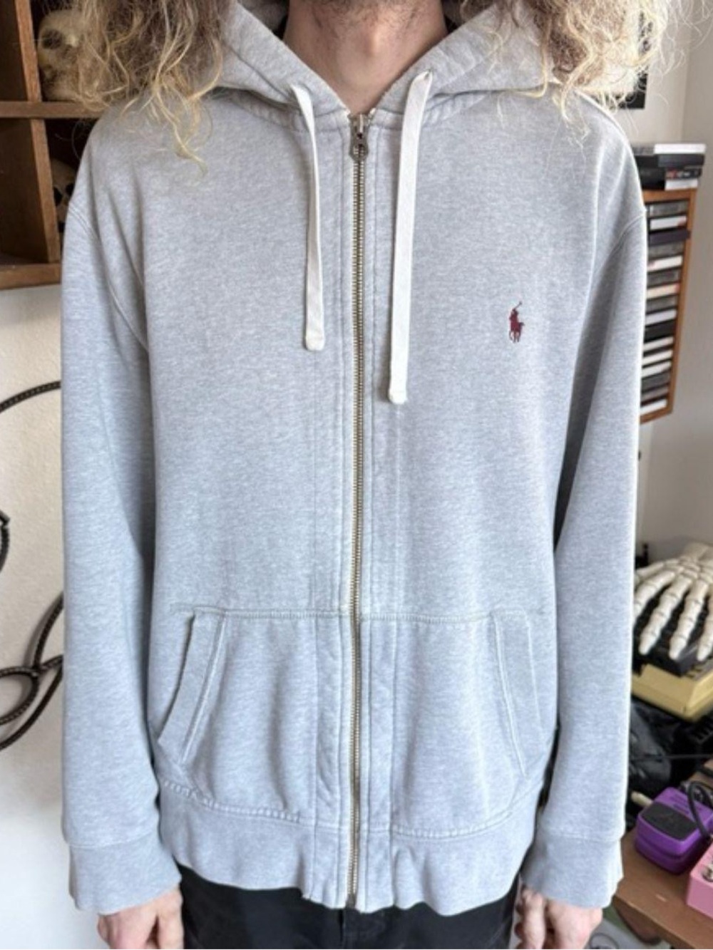 Vintage 90s Polo Ralph Lauren Heather Gray Zip Up Hoodie ~ Size XXL